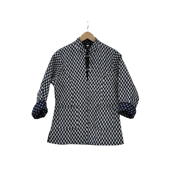 Indigo Block Print Kantha Quilted Jacket - Picture 2 of 8